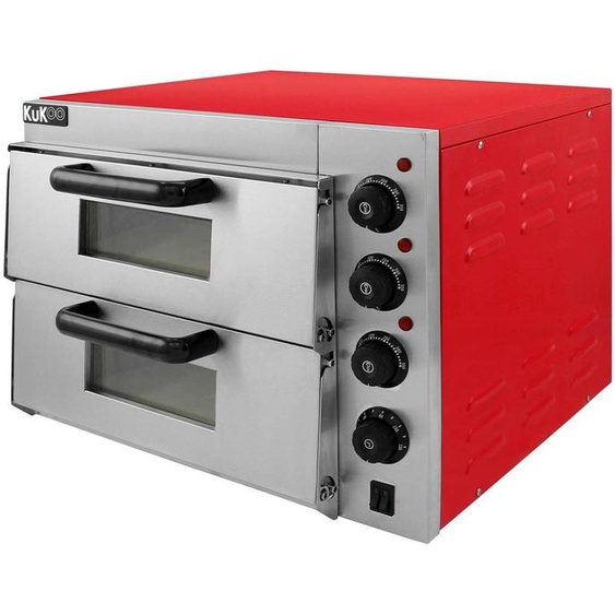 Four à pizza électrique, 3 kW - Dimensions : 50x56x44 cm - Couleur : rouge - Matériau : acier inoxydable - Type : appareil indépendant