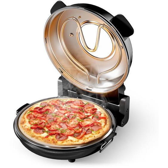 Four à pizza électrique - Diamètre 32 cm, plaque en pierre céramique - 1200 watts - Acier inoxydable - Noir