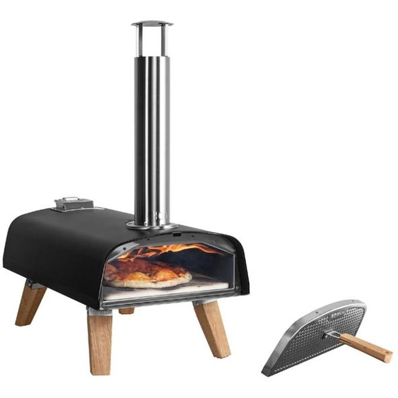 Four à pizza portable - 13 pouces - Fonctionne avec des granulés de bois - Capacité de 400°C - Revêtement noir époxy - Four dextérieur - Livré avec une pierre à pizza