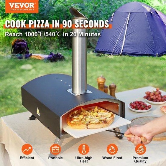 Four à pizza portable au gaz, à granulés de bois ou au charbon de bois - 304,8 mm - Grille en acier inoxydable - pour les fêtes de jardin et le camping