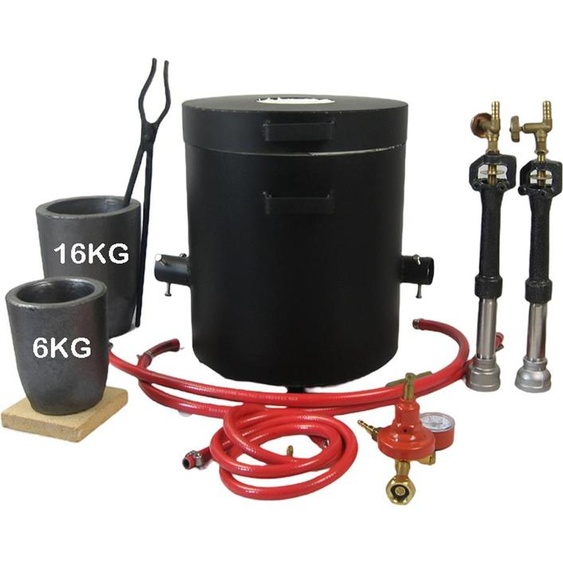 Four de fusion des métaux avec 2 creusets, pour la fabrication de bijoux, capacité 16 kg, adapté au cuivre et au laiton, système à deux brûleurs, temp