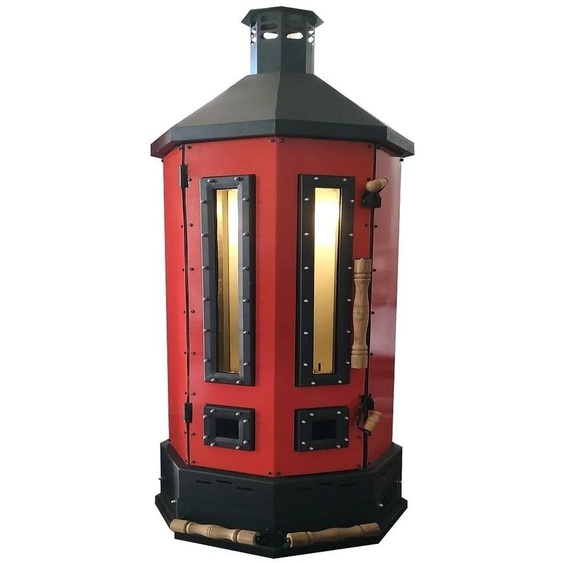 Four de jardin rouge en acier inoxydable avec verre, élégant et durable