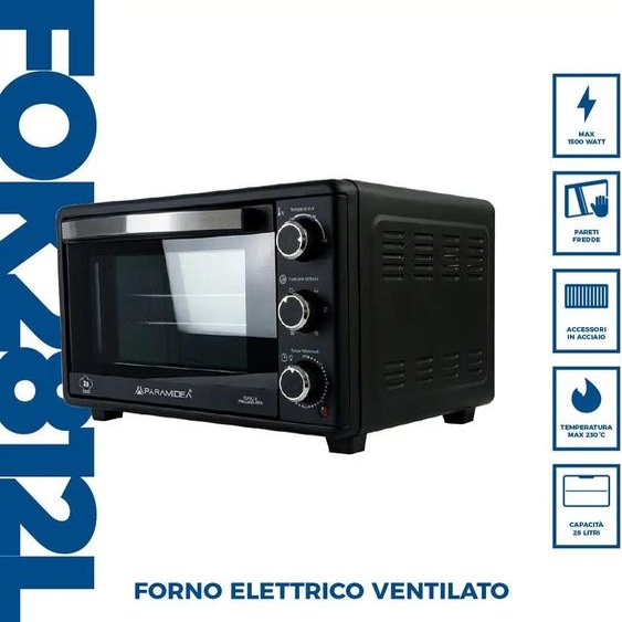 Four électrique PYRAMIDEA capacité ventilée 28 litres 1500W avec minuterie de couleur noire