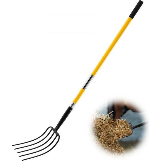 Fourche à fumier avec 5 dents et manche en fibre de verre 1450mm - Fourche à fumier - Fourche à foin - Fourche à fumier pour lagriculture et le jardinage
