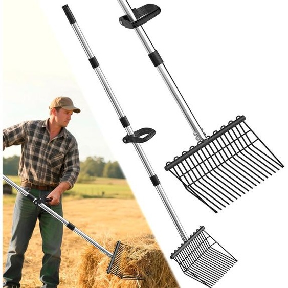 Fourche à fumier en acier, pour compost, 34,5 cm, 18 dents, manche en bois