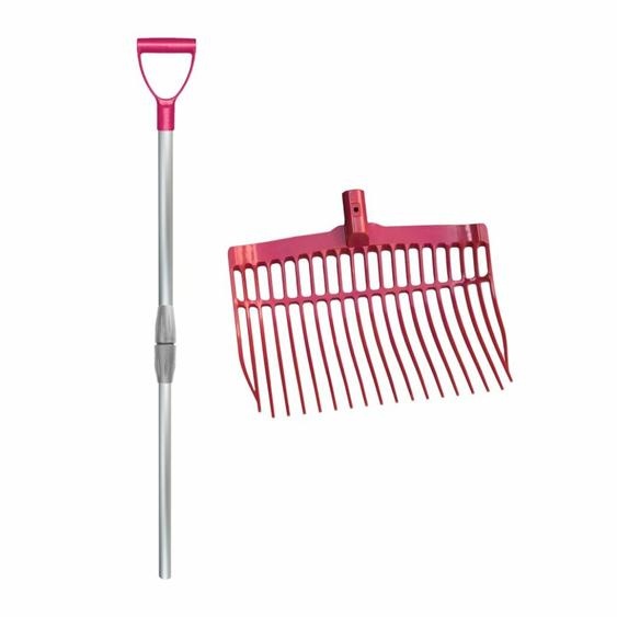 Fourche à fumier KS rose avec alu. Manche télescopique dans un carton