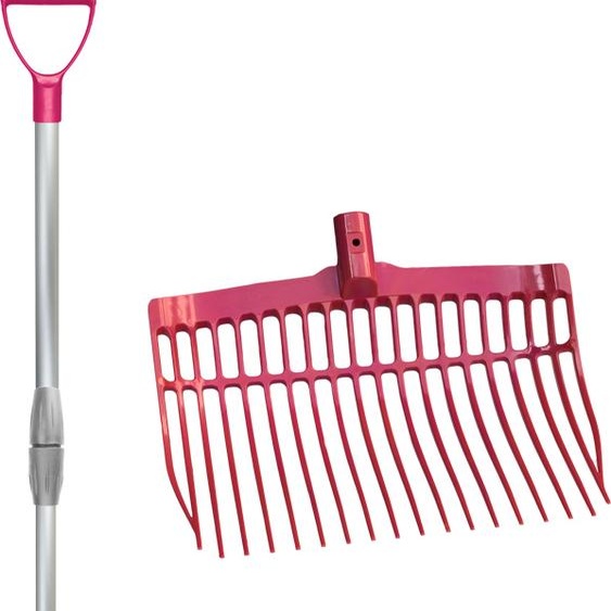 Fourche à fumier KS rose avec alu. Manche télescopique dans un carton