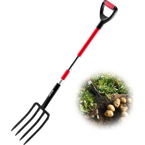 Fourche à fumier VEVOR, fourche à foin à 4 dents avec manche en fibre de verre, 1150 mm Fourche à fumier, fourche à fumier avec manche en Y, fourche à bêcher en acier forgé pour le foin, le compostage des pommes de terre, le repiquage et laération