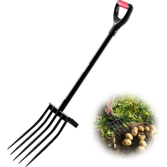 Fourche à fumier VEVOR, fourche de jardin à 5 dents avec fourche à fumier, 1050 mm Fourche à foin, fourche à fumier avec manche en Y, fourche à bêcher en acier forgé pour le foin, le compostage des pommes de terre, le repiquage, laération