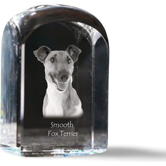 Fox-terrier à poil lisse - cube en cristal avec photo, photo du chien dans le cristal, bouton cubique sur papier de la marque Art-Dog