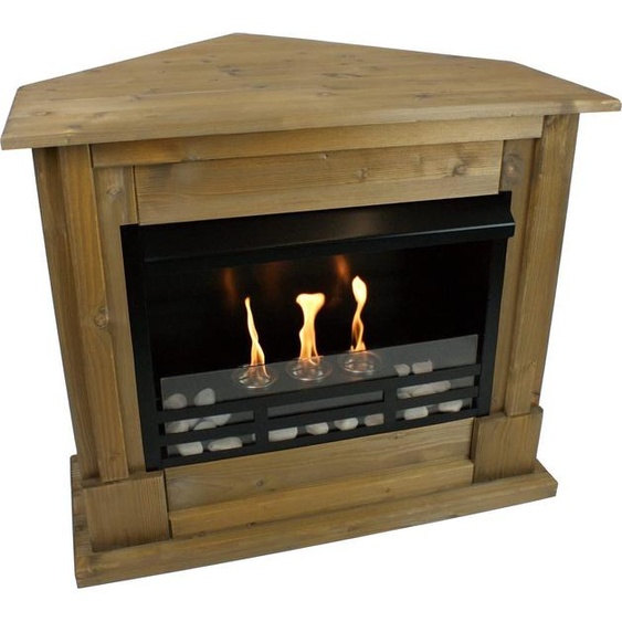 Foyer à gel Cheminée dangle à léthanol Rafael avec set daccessoires + verre de sécurité - Chêne