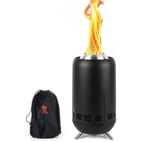Foyer compact en acier inoxydable pour le camping, 30 x 16 cm, noir