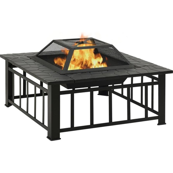 Foyer de jardin avec tisonnier 81x81x47 cm XXL Acier