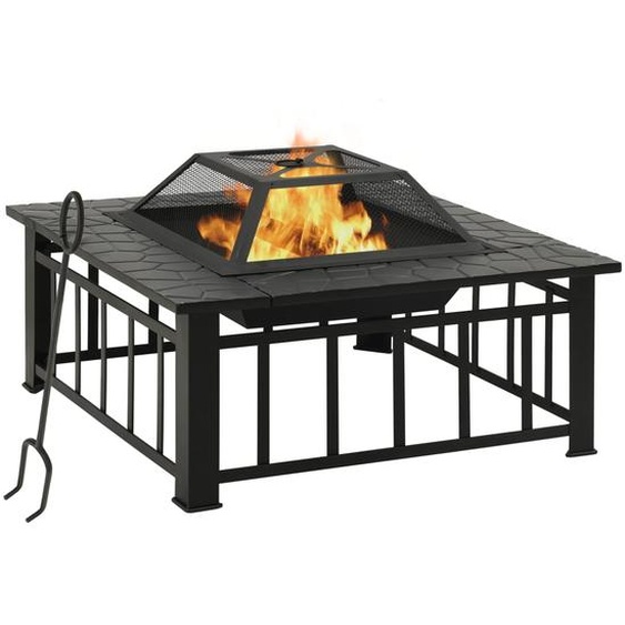 Foyer de jardin avec tisonnier 81x81x47 cm XXL Acier