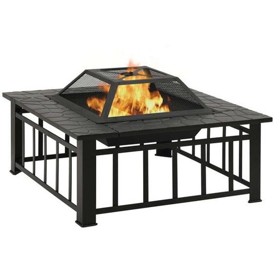 Foyer de jardin avec tisonnier 81x81x47 cm XXL Acier
