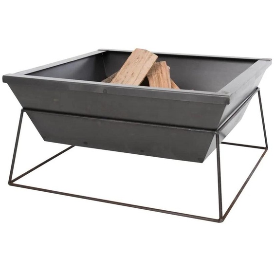 Foyer de jardin carré en acier gris - Brasero ouvert pour charbon de bois - 61x61x31,5 cm - Acier allié