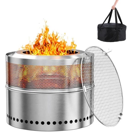 Foyer, design sans fumée, portable avec grille de cuisson, argenté