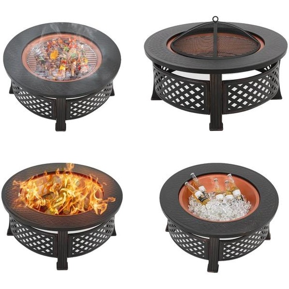Foyer, diamètre 81 cm, matériau : fer, compatible avec les barbecues à charbon, équipé dun écran anti-étincelles, de sécurité 3C