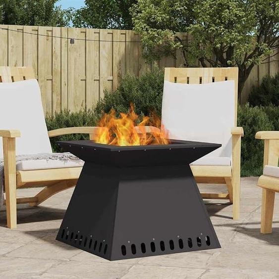 Foyer extérieur en acier noir, dimensions 60 x 60 x 50 cm, autoportant, idéal pour le jardin et la terrasse, décoration moderne pour lextérieur, offrant chaleur et flamme pour le bois de chauffage