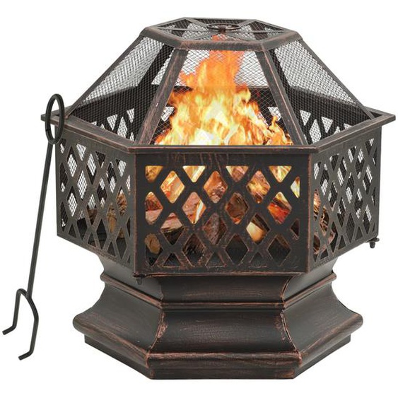 Foyer rustique avec tisonnier 62x54x56 cm XXL acier