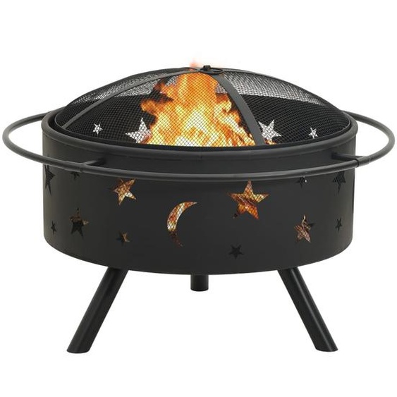 Foyer The Living Store avec tisonnier, 76 cm, XXL, en acier