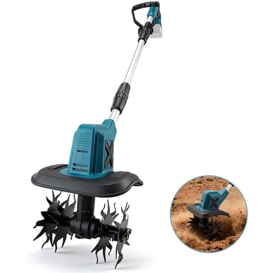 Fraise à gazon électrique - Cultivateur sans fil 550 W - Moteur sans balais - Fraise rotative - Compatible avec batterie 18V - Coffret 2 pièces