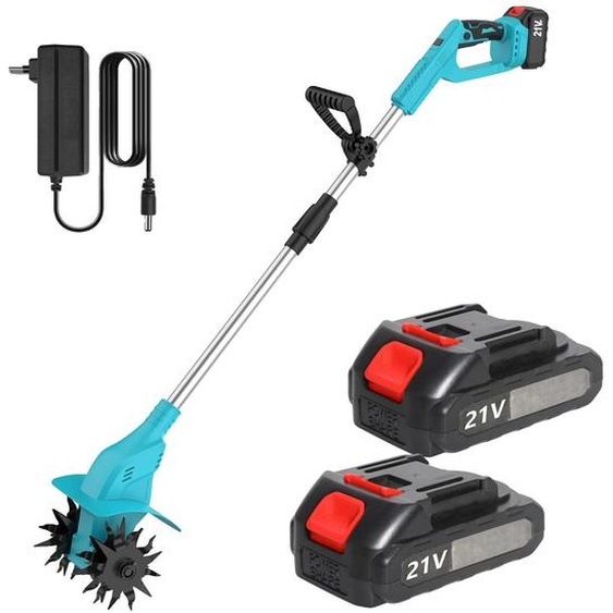 Fraise à gazon sans fil, moteur sans balais, lames double tranchant, 2 batteries