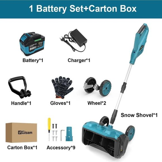 Fraise à neige/pelle à neige sans fil - Moteur sans balais - Largeur de déblaiement de 33 cm - Portée de projection de 7,8 m - Système 18 V - 1 batterie incluse - Gris