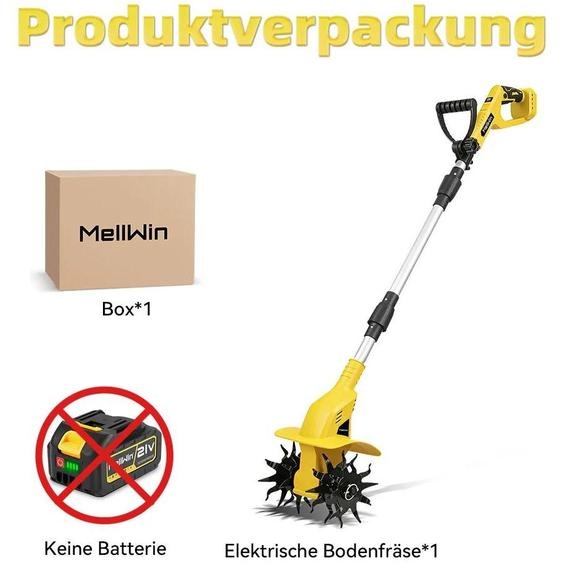 Fraise à terre sans fil Akku - Motofraise électrique pour batterie 18V - 1600W - 1000 tr/min - Profondeur de travail de 16 cm, largeur de travail de 22 cm - Sans batterie