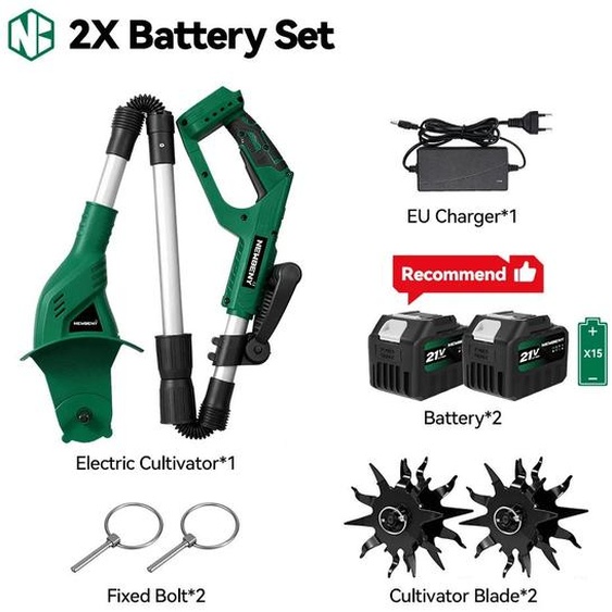 Fraise rotative électrique pour jardin - Broyeur de sol sans fil - Cultivateur - 21V, batterie 4,5Ah incluse - Largeur de travail de 20 cm - Profondeur de travail de 15 cm - Fonctionnement sans fil