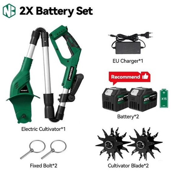 Fraise rotative électrique pour jardin - Broyeur de terre et cultivateur - Fonctionne sur batterie 21V - Batterie 4,5 Ah incluse - Compatible avec les batteries Makita 21V - Pliable - Prise européenne 100–240V