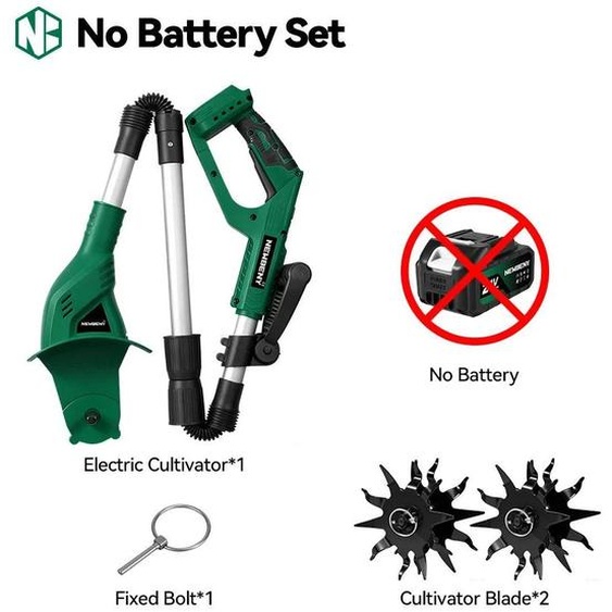 Fraise rotative électrique pour jardin - Cultivateur - 21V - Lames de 150 mm - Profondeur de travail de 15 cm - Largeur de travail de 20 cm - Pliable - Sans batterie
