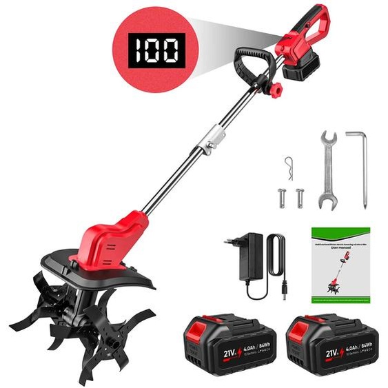 Fraise rotative électrique pour le sol - Cultivateur à batterie - 1500 W - Moteur sans balais - 18 V - 2 batteries - Portable