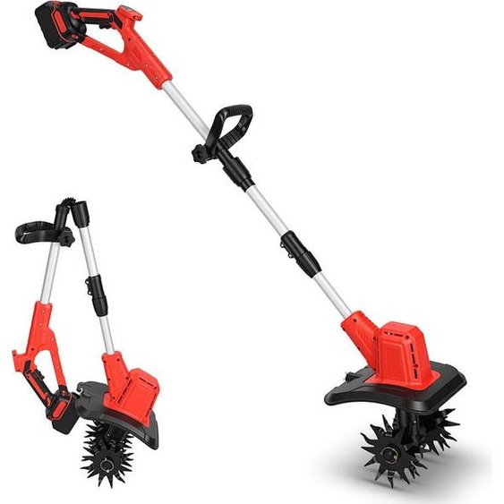 Fraise rotative électrique sans fil pour jardin, outil de travail du sol, cultivateur pour laménagement de parterres, le désherbage et le ameublissement du sol, avec 2 batteries, ensemble de 400W