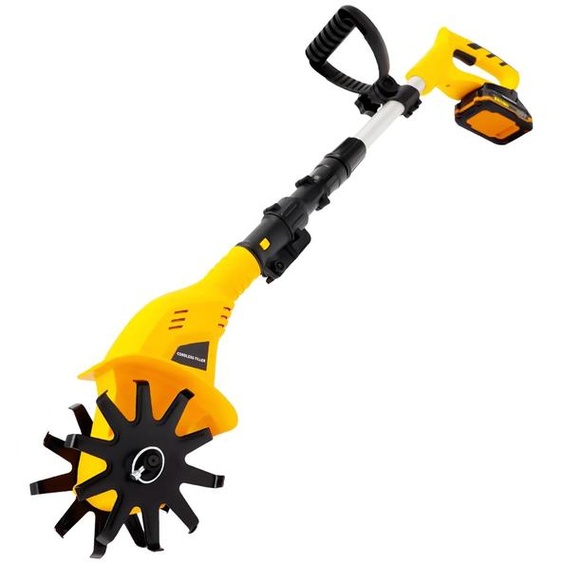 Fraise rotative portative à batterie - Cultivateur manuel - 20 V - Profondeur de travail : 25 cm - Moteur à fil de cuivre - Jaune/Noir