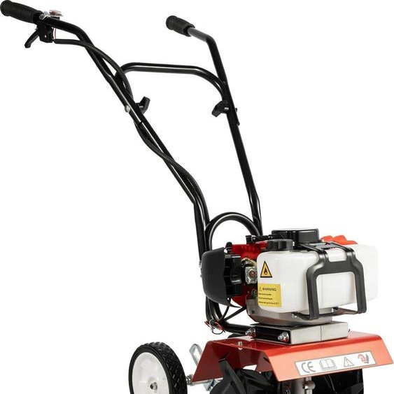 Fraiseuse à essence - Mini motoculteur - 52 cm³ 2 temps - monocylindre refroidi par air - 1,9 kW - 4 couteaux - démarrage par câble - rouge