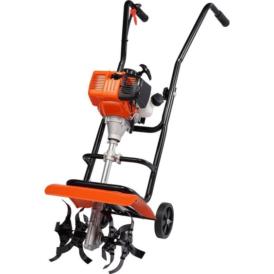 Fraiseuse de sol, à gaz, 38 cm³, cultivateur de jardin à 4 temps, fraiseuse de sol avec 4 dents avant réglables en acier pour le travail du sol dans le gazon, le jardin et les champs