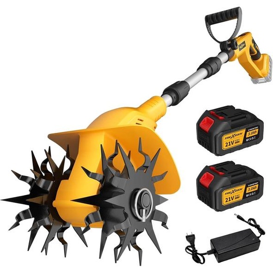 Fraiseuse sans fil, fraiseuse de sol électrique, 21 V avec 2 batteries de 3,0 Ah, largeur de coupe de 20 cm, profondeur de coupe de 16 cm, 360 tours/minute, 40 dents en acier inoxydable