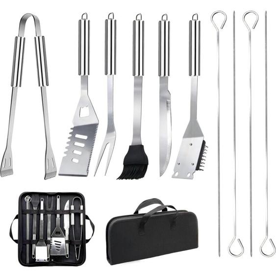 11Pcs Ensemble Ustensiles Barbecue Professionnel Kit Accessoires Grill Barbecue Pratique avec Sac Portable pour Camping Pique-Nique
