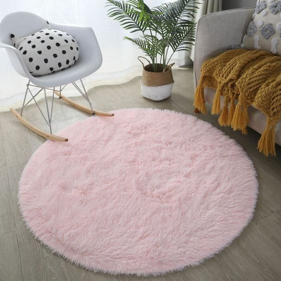 Freosen - 140cm Tapis Rond Chambre Tapis Salon Anti Slip Doux Moelleux Tapis Shaggy Tapis de Sol Grand pour Couloir Rose