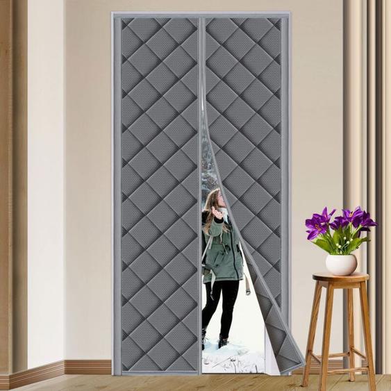 90x210cm Rideau Porte Isolation Thermique Magnétique Anti Froid, Obscurcissement, Insonorisation pour Balcon Salon Sous-sol Gris