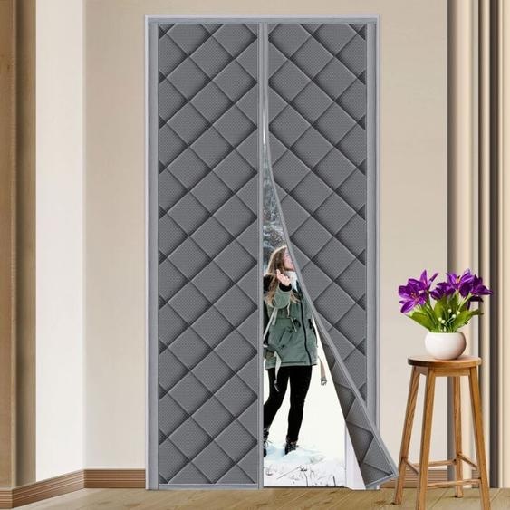 Freosen - 90x210cm Rideau Porte Isolation Thermique Magnétique Anti Froid, Obscurcissement, Insonorisation pour Balcon Salon Sous-sol Gris