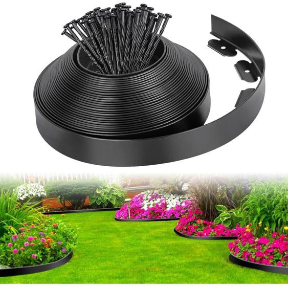 Freosen - Bordure de Jardin Exterieur 10M en Plastique Noir avec 30 Piquets Bordure de Jardin Flexible Résistante aux Intempéries, Flexible Bordure