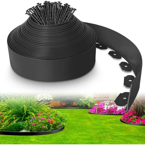 Freosen - Bordure de Jardin Exterieur 20M en Plastique Noir avec 60 Piquets Bordure de Jardin Flexible Résistante aux Intempéries, Flexible Bordure