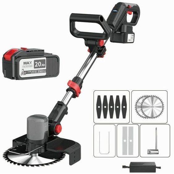 Freosen - Coupe Bordure sans fil Brushless 21V avec 2 Batteries 4.0Ah - Débroussailleuse à Tube Télescopique - Tête Pivotante - 9 lames