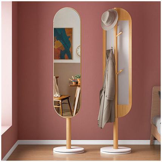 Freosen - Miroir Sur Pied 174x40cm en Cadre du Bois Avec Porte Manteau 4 Crochets Fonction 2 En 1