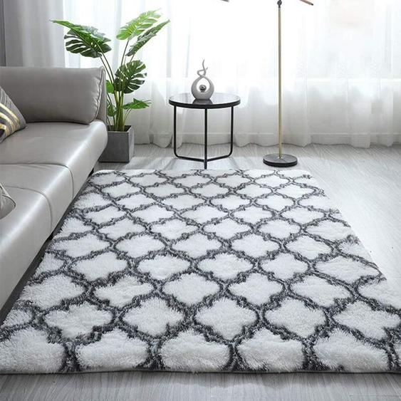 Freosen - Tapis Salon Shaggy 160x230cm Blanc avec Motif - Descente de lit Tapis Poils Longs Tapis Doux pour Salon Chambre Canapé