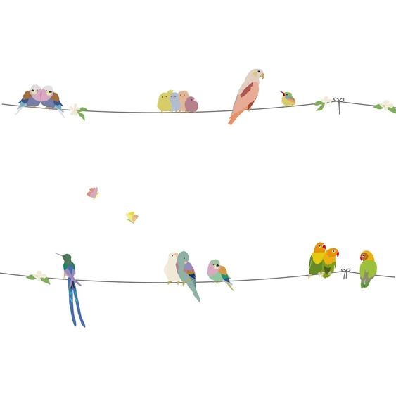 Frise Adhésive With The Birds Vert, Rose, Bleu