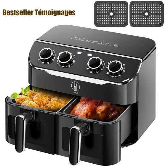 Friteuse à Air sans Huile 11L 2800W, AirFryer 2 Tiroir de Cuisson Indépendant, Technologie Rapide Air 90℃200℃ Minuterie