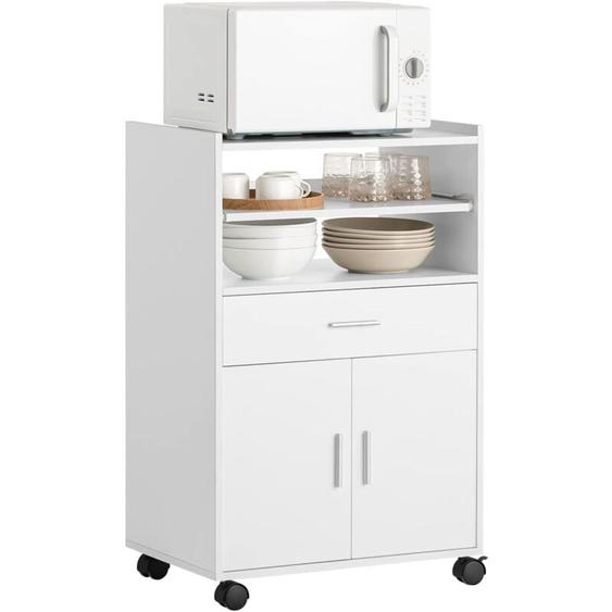 Sobuy - Desserte, Micro-Onde à roulettes, Buffet, Meuble de Rangement pour Four Micro-Onde, Placard de Cuisine avec 1 Tablette Coulissante, 1 Tiroir